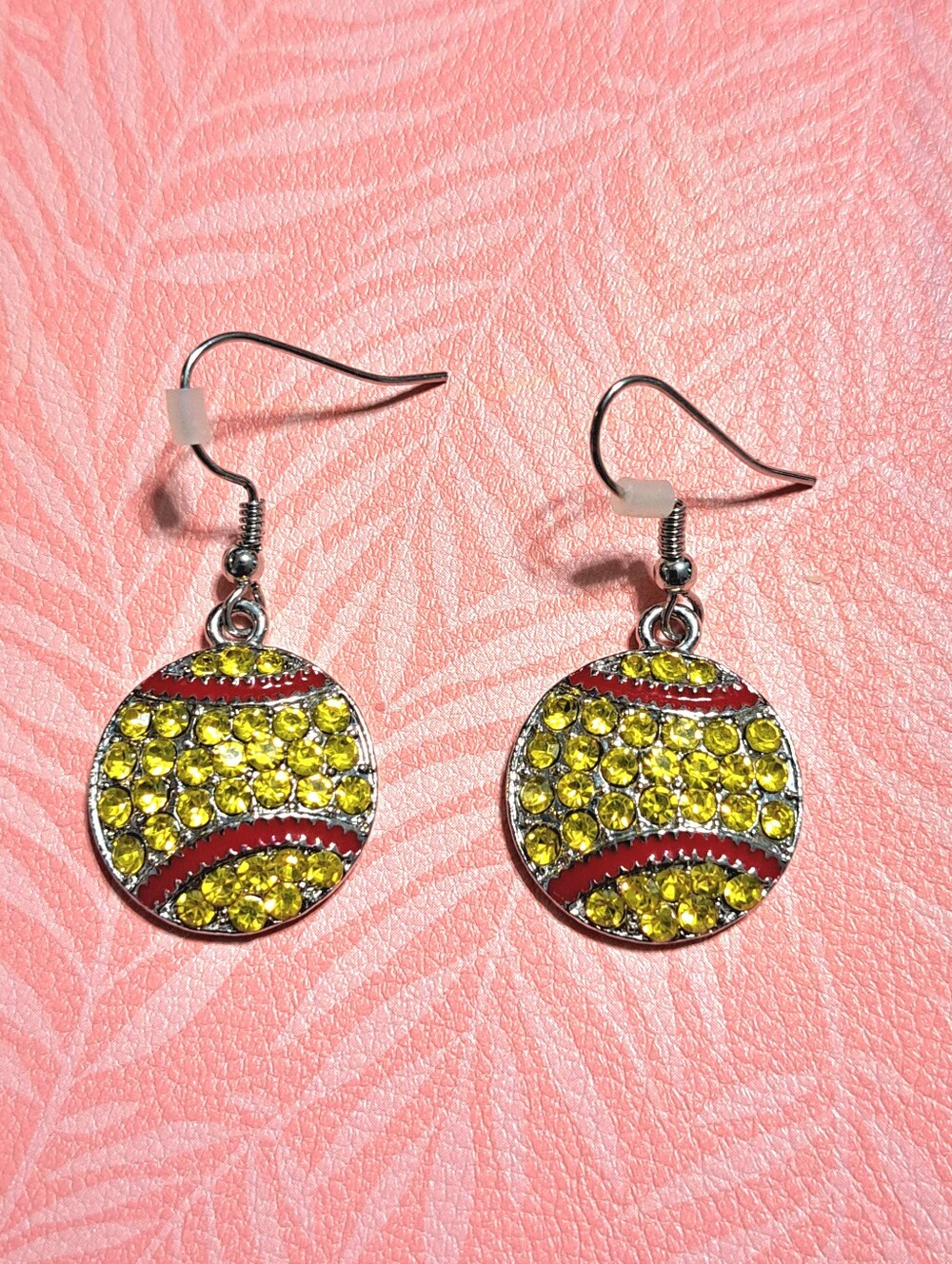 Rhinestone Softball Dangle Earrings